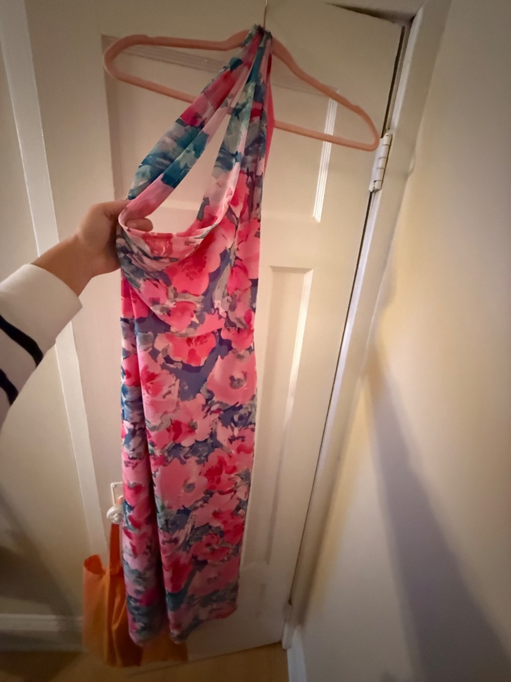 Pink & Blue Floral Halter Backless Dress - Picture 3 of 3